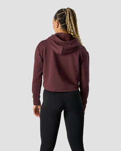Sudadera con capucha corta para mujer, estilo nuevo, diseño personalizado con logotipo, color borgoña, antiarrugas, transpirable, para entrenamiento en el gimnasio y ropa deportiva. - Product Image 2