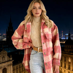 Oferta en Temu: Chaqueta estilo shacket a cuadros rosa para mujer, informal, holgada, para otoño e invierno, estilo urbano, ideal para el día a día y vacaciones. - Product Image 5