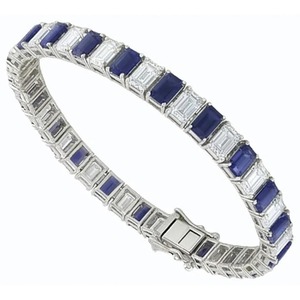 Bracelet tennis en saphir bleu taille émeraude, bijou neuf - Product Image 4