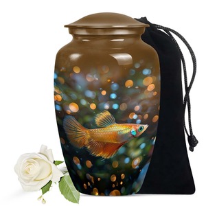 Urne funéraire bleue pour animaux de compagnie, pour cendres de chat et de chien, avec motif de poisson coloré, grande urne décorative, urne commémorative pleine grandeur - Product Image 3