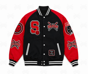 Custom Black Red Varsity Letterman <b>Jacket</b> Premium Wool <b>Baseball</b> <b>Bomber</b> <b>Jacket</b> with Embroidery Patches OEM/ODM Manufacturer - Product Image 3
