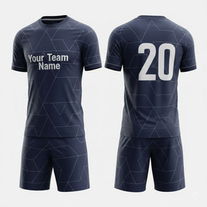 Ensemble de maillots de football personnalisés sublimés pour hommes, imprimé géométrique bleu marine, 100% polyester, respirant, manches courtes, uniformes taille adulte - Product Image 4