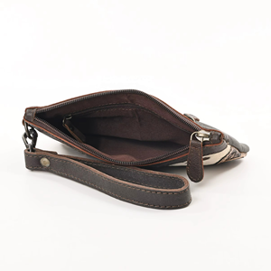 Portefeuille-bracelet en cuir de vachette véritable avec poche zippée, pochette en cuir travaillée à la main - Product Image 2