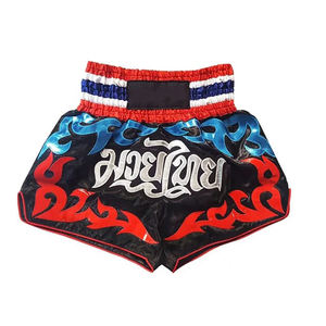 กางเกงคิกบ็อกซิ่ง OEM พิมพ์ลายแบบซับลิเมชั่น ยืดหยุ่น ระบายอากาศ แห้งเร็ว ปักโลโก้ด้านหน้า คุณภาพสูง กางเกงมวยไทย - Product Image 1