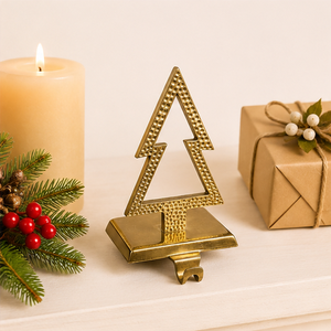 Modern Hammered Metal Christmas Tree <b>Stocking</b> <b>Holder</b> Durable Weighted Base Holiday Decoration Golden Aluminium Christmas Tree - Product Image 6