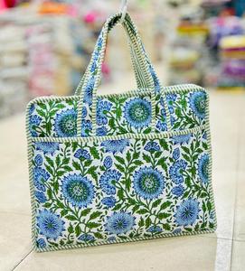 Bolso Tote Acolchado Floral para Mujer, Bolso de Hombro de Algodón, Bolso de Mano Abierto para Viajes Diarios - Product Image 3