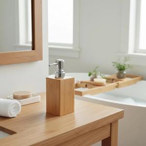 Distributeur de savon liquide en bois élégant, idéal pour la salle de bain, l'évier de cuisine et l'usage quotidien à la maison, fabriqué en Inde - Product Image 2