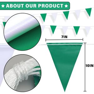 Guirnalda de 45 Banderines Triangulares Verdes y Blancos de 7x10, 105 pies, Alta Visibilidad, para Seguridad, Piscina y Jardín - Product Image 3