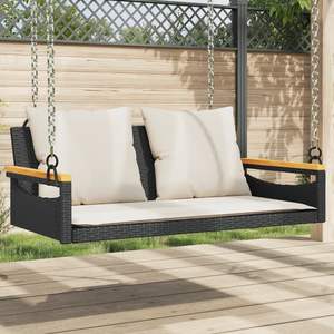 Banco Columpio de Ratán Sintético Negro con Fundas Extraíbles, Muebles de Patio Elegantes - Product Image 1