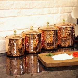Handmade Hammered Copper Storage <b>Jars</b> Set with Lids, Airtight Kitchen Canisters for Coffee Tea Sugar, Vintage Home Decor Contain - Product Image 1