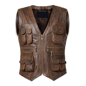 High Quality Finishing Men’s Vintage Brown Leather Vest Premium Handmade Motorcycle Waistcoat with Durable Stitching - Product Image 5
