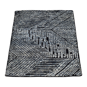 Tapis d'intérieur en laine gris anthracite et bleu argenté, tissé à la main, à poils ras, texturé, à boucles, côtelé, géométrique, motif chevron, pour maison moderne - Product Image 3