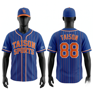 Maillot de baseball personnalisé sublimé, 180 GSM, polyester premium, blanc, bleu ciel, rayures fines, uniforme d'équipe - Product Image 3