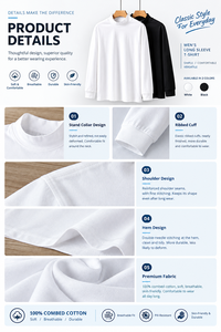 OEM Mens Long Sleeve <b>T</b> <b>Shirt</b> High Neck Ribbed Cuffs Solid Color Loose Fit Casual Student Base Layer <b>Shirt</b> Autumn Winter <b>T</b> <b>Shirt</b> - Product Image 4