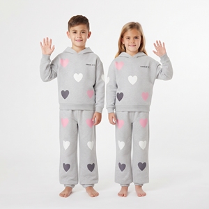 Ensemble de survêtement unisexe pour enfants avec motif cœur, sweat à capuche personnalisé et pantalon de jogging pour garçons et filles, tenue décontractée et sportive assortie, vêtements en gros - Product Image 3