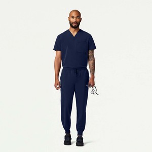 High quality Men Nursing <b>Scrub</b> Set V-Neck Top Straight Pants Lightweight Breathable Hospital Medical Workwear - Product Image 1