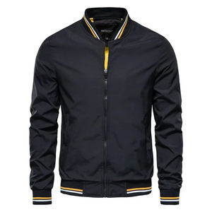 Blouson Bomber Léger Bleu Marine pour Hommes avec Col et Poignets Rayés Rouge et Blanc Style Universitaire – Vêtement d'extérieur Sportif et Décontracté - Product Image 6