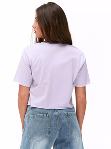 Camiseta Corta de Algodón 100% para Mujer, con Borde Crudo, Manga Corta, Estilo Básico, Marca Privada, OEM, Ropa Personalizada para Mujer - Product Image 2
