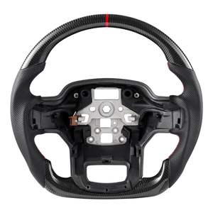 Volante de Fibra de Carbono para F150 2021-2024, Forma de D, Base Plana, Agarre de Cuero Antideslizante, Negro, Accesorios con Calefacción - Product Image 1