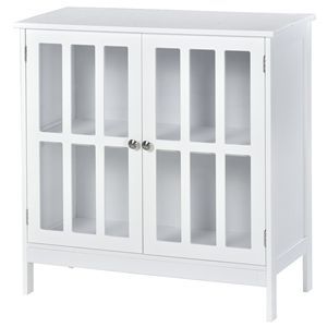 Credenza Buffet Bianca Artigianale con 2 Ante Trasparenti per Sala da Pranzo, Cucina, Corridoio, per Villa e Fattoria - Product Image 1