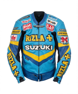 Veste de course en cuir de vachette Zuzuki Professional pour homme, sur mesure, pour la conduite sur circuit, avec protection dorsale niveau 2 CE - Product Image 1