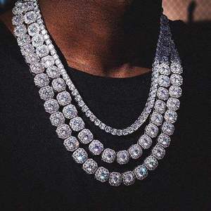 VVS zircon Cuban link <b>necklace</b> with custom name pendant iced <b>sterling</b> <b>silver</b> finish for hip hop fashion jewelry women and men - Product Image 1