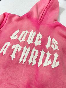 เสื้อฮู้ดครอปสีชมพูขายดี แต่งลายปักแบบดิสเทรส สไตล์ยูนิเซ็กส์ ทรงโอเวอร์ไซส์ เหมาะสำหรับใส่ในฤดูใบไม้ผลิ - Product Image 6