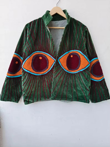 Blouson Bomber Evil Eye en Velours Suzani, Style Bohème Floral, pour Femme, Toutes Saisons, Réversible, Vintage, Broderie Main, Doublure Coton Lin - Product Image 1