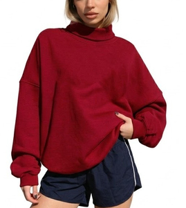Sweat-shirt surdimensionné à col montant pour femme avec logo personnalisé, en polyester/coton, anti-rides, séchage rapide, respirant, hiver - Product Image 1