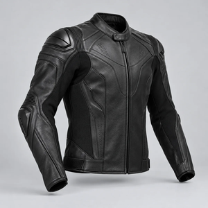 Blouson de moto en cuir noir pour homme, coupe-vent, avec protections d'épaules - Product Image 4