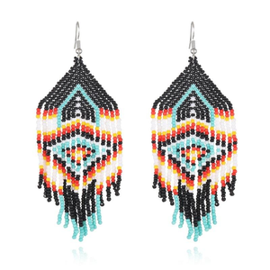 Boucles d'oreilles à pampilles en perles de rocaille, style bohème, tissées à la main, longues, avec pendentif en perles, pour femmes, vente en gros par MD HANDICRAFTS - Product Image 1