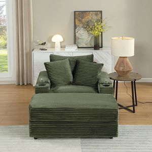 Divano Profondo e Confortevole con 2 Cuscini Decorativi e Pouf per Soggiorno - Product Image 6