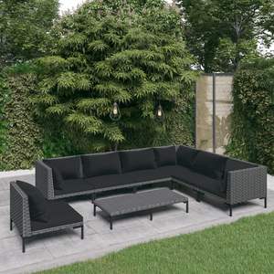 Ensemble de salon de jardin en rotin gris foncé avec coussins noirs - Product Image 1