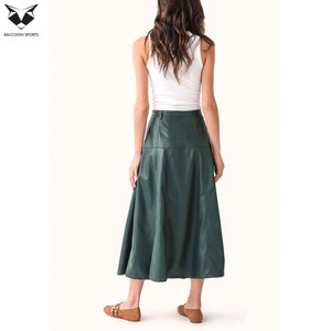 Jupes et pantalons en cuir vert vintage, jupe évasée à taille haute boutonnée sur le devant, mode décontractée d'automne pour femmes - Product Image 5