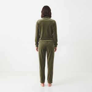 <b>Women's</b> Casual Winter Velvet Tracksuit 2 Olive Green Velour Tracksuit Piece <b>Half</b> <b>Zip</b> <b>Sweatshirt</b> and Wide Leg Pants Lounge Set - Product Image 5