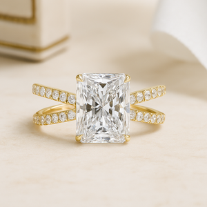 Joyería Fina, Anillo de Compromiso y Boda de Oro Sólido de 14K y 18K con Diamante Cultivado en Laboratorio de Corte Radiante, Claridad VVS, Joyería Personalizada de Doble Banda - Product Image 5