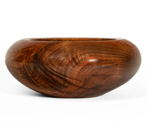 Bol décoratif en bois de qualité supérieure, intérieur noir, grain de noyer lisse, centre de table rond en forme de calebasse, plat d'appoint - Product Image 4