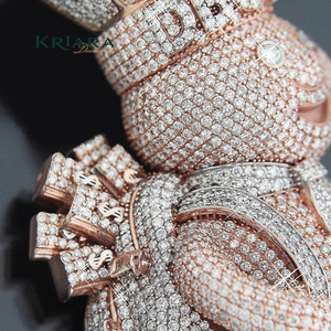 Colgante de Conejo de Plata 925 Bañado en Oro de 14K con Diamante Moissanita de Corte Brillante Redondo, Amuleto de Lujo Temático para Regalo - Product Image 5