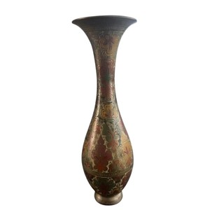 High Standard Quality Handmade <b>Bronze</b> Floor <b>Vase</b> Traditional Inlaid Floral Pattern Long Neck Tall Metal <b>Vase</b> - Product Image 3