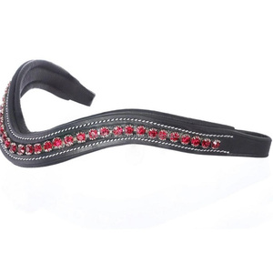 Hermosa y Elegante Diadema para Caballo de Cuero Acolchado con Cristales Rojos Redondos Incrustados en Forma de Ola Profunda en Tamaños Completo y Cob - Product Image 4