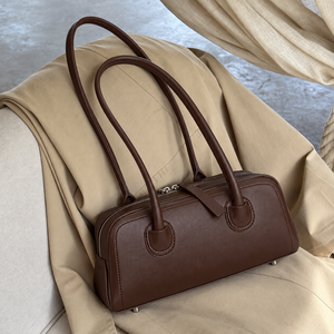 Bolso de Hombro Tipo Tote de Poliéster con Aspecto de Cuero Marrón, Cierre de Cremallera Vintage, Dos Correas, para Mujer, para el Uso Diario, Viajes - Product Image 1