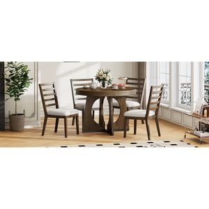 Set da Pranzo Retrò TREXM 5 Pezzi: Tavolo Rotondo Allungabile per 4 Persone con Prolunga Centrale Rimovibile da 40 cm e Sedie - Product Image 5