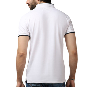 Polo de Algodón Blanco para Hombre, Manga Corta, Corte Regular, Ribete en Contraste, Color Sólido, Estilo Casual, Cuello Redondo, Tejido de Punto - Product Image 1