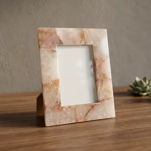 Handmade Stone Photo <b>Frame</b> Rectangular Vertical Tabletop Decorative Picture <b>Frame</b> <b>Pink</b> Agate quartz Modern Home Display - Product Image 6