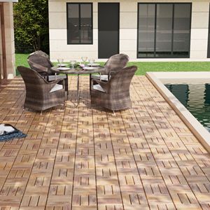 Piastrelle a incastro per decking 30x30 cm in acacia gialla con motivo a scacchiera, 10 pz, in WPC, per esterni, modello fai da te - Product Image 4