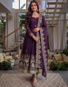 Trendy Crunchy Silk Anarkali Gowns with Heavy Embroidery Sequence Zari Work with Heavy Work Fancy Dupatta and Bottom Set - Product Image 1