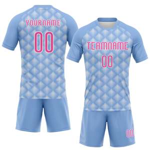 ชุดวอลเลย์บอลแบบกำหนดเองพร้อมกางเกงขาสั้น พิมพ์ลายแบบ Sublimation ระบายเหงื่อได้ดี ชุดทีมสำหรับผู้ใหญ่ Unisex สีฟ้าอ่อน ลายเรขาคณิต - Product Image 1
