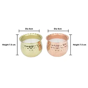 Ensemble de 2 pots à bougies dorés et cuivrés, pièces décoratives élégantes, récipient en métal doré martelé, diamètre 9 cm, hauteur 7,5 cm - Product Image 2