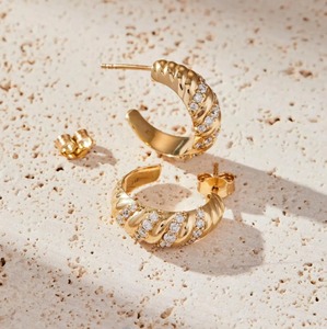 18K <b>Gold</b> <b>Huggie</b> Earrings_ Dainty Lab Diamond Hoops - Product Image 3