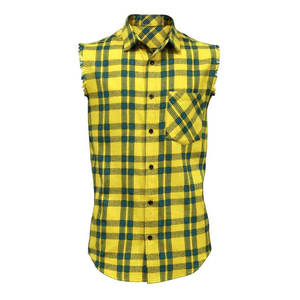 Camisa de Franela sin Mangas a Cuadros para Hombre al por Mayor, con Borde Deshilachado, Ajuste Musculoso, Estilo Casual - Product Image 2